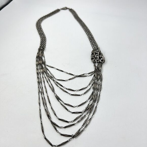 Industrial Metal Multi Strand Necklace Gunmetal Panther Chain & Bar Chain - Picture 9 of 9